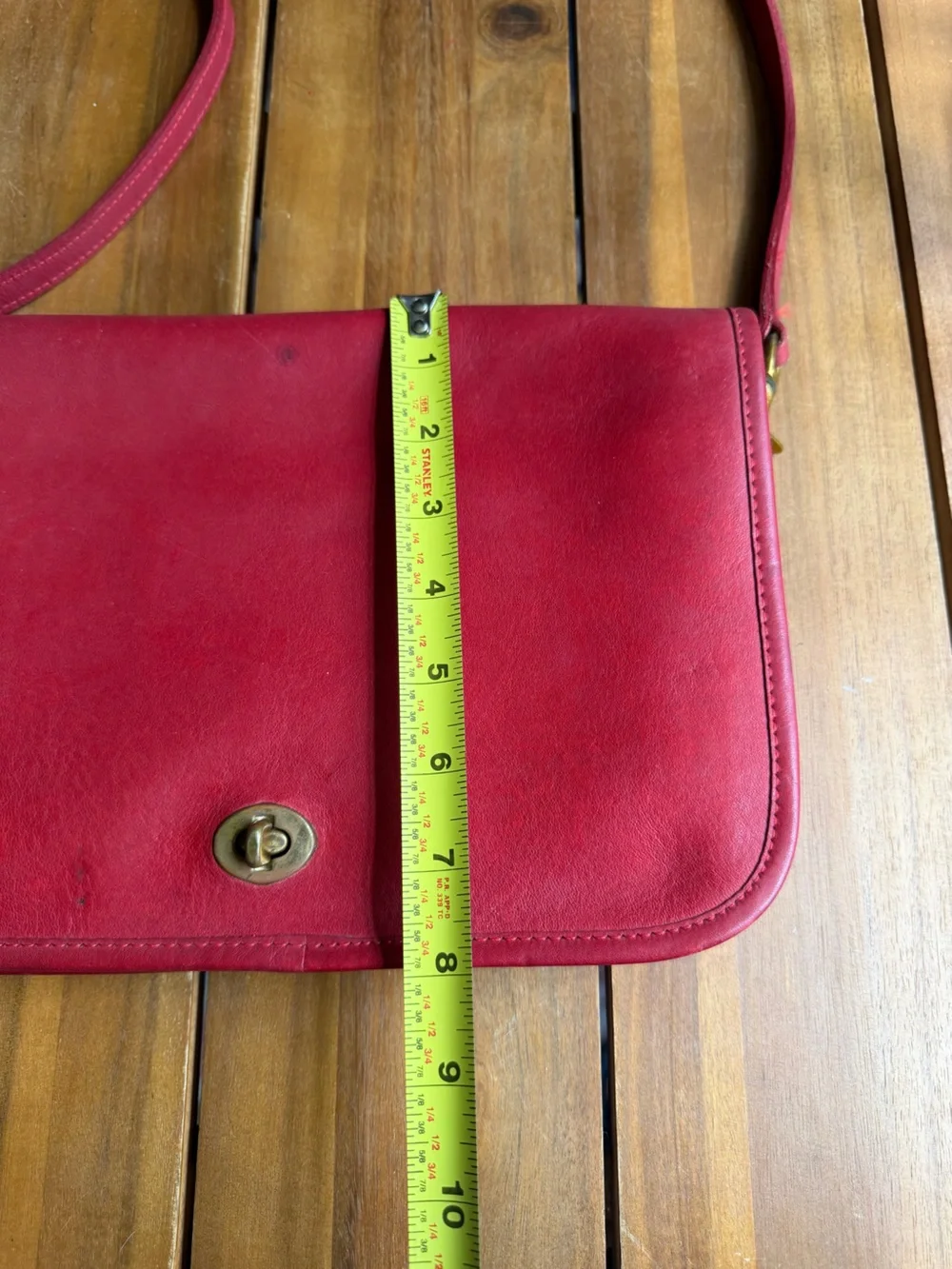 Vintage Coach Red Leather Shoulder Bag with Turn-Lock